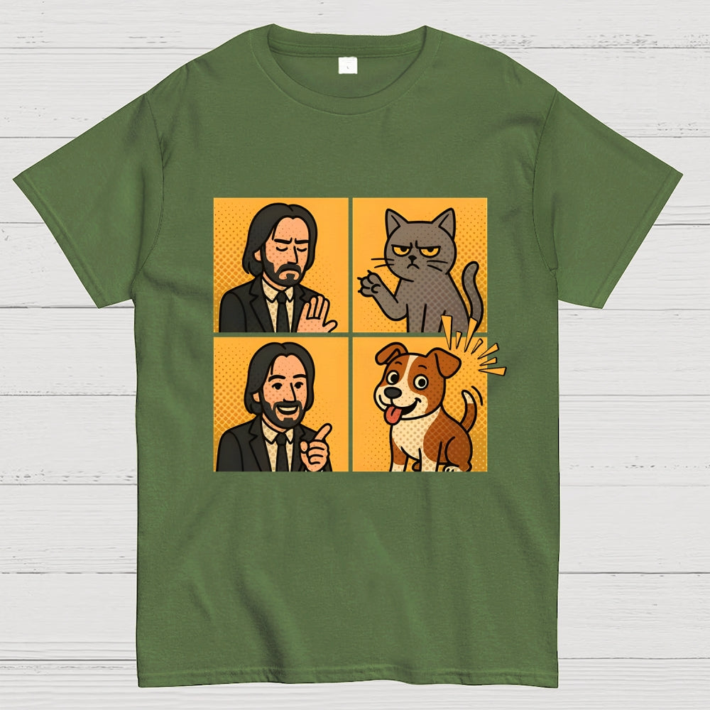 Cute John Wick Dog Cat Yes No Meme  T-Shirt