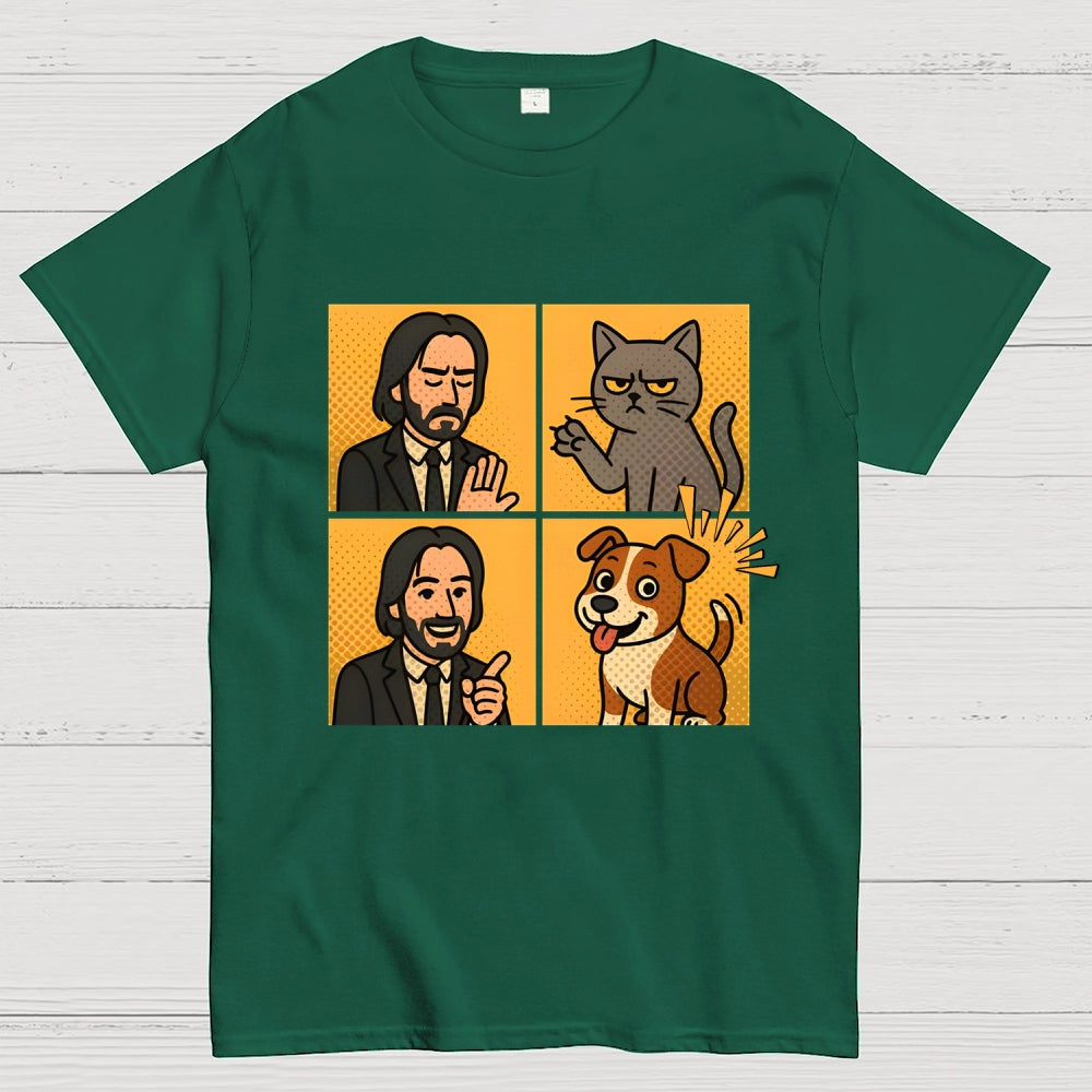 Cute John Wick Dog Cat Yes No Meme  T-Shirt