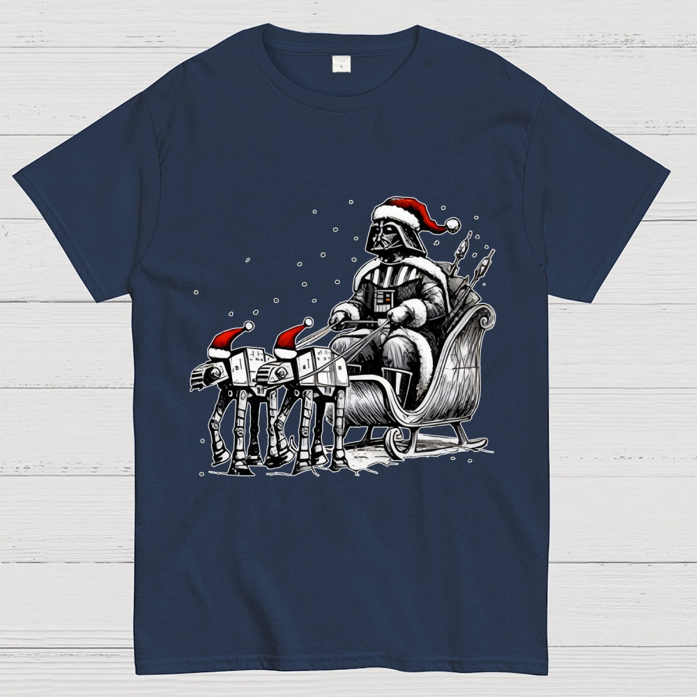 Dar   Riding A Sleigh Pulled By Empire Robot Dog-Planet Battles Christmas  T-Shirt