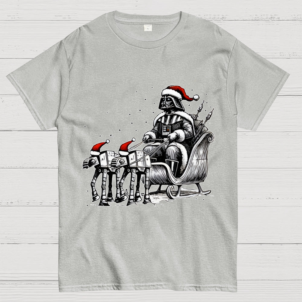 Dar   Riding A Sleigh Pulled By Empire Robot Dog-Planet Battles Christmas  T-Shirt
