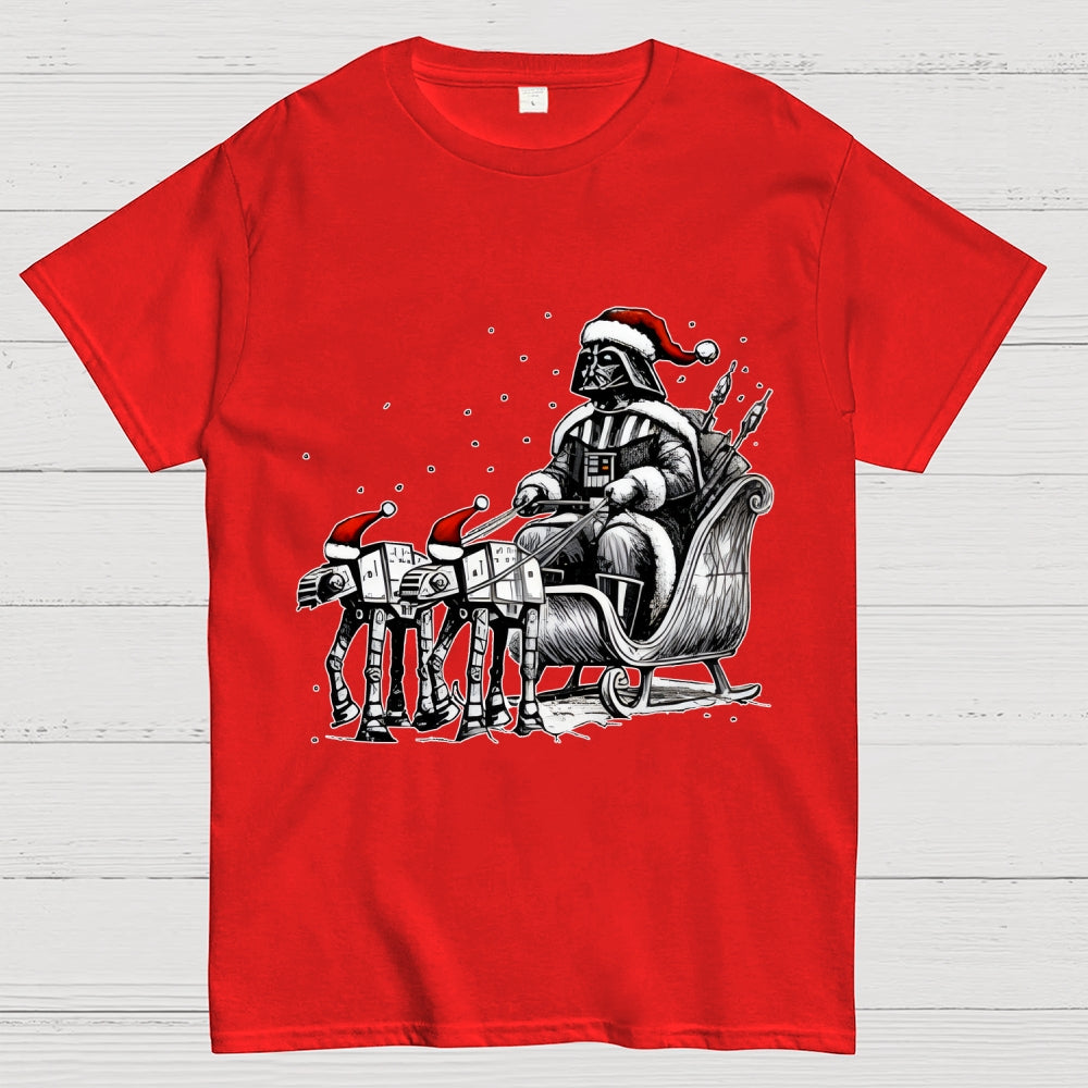 Dar   Riding A Sleigh Pulled By Empire Robot Dog-Planet Battles Christmas  T-Shirt