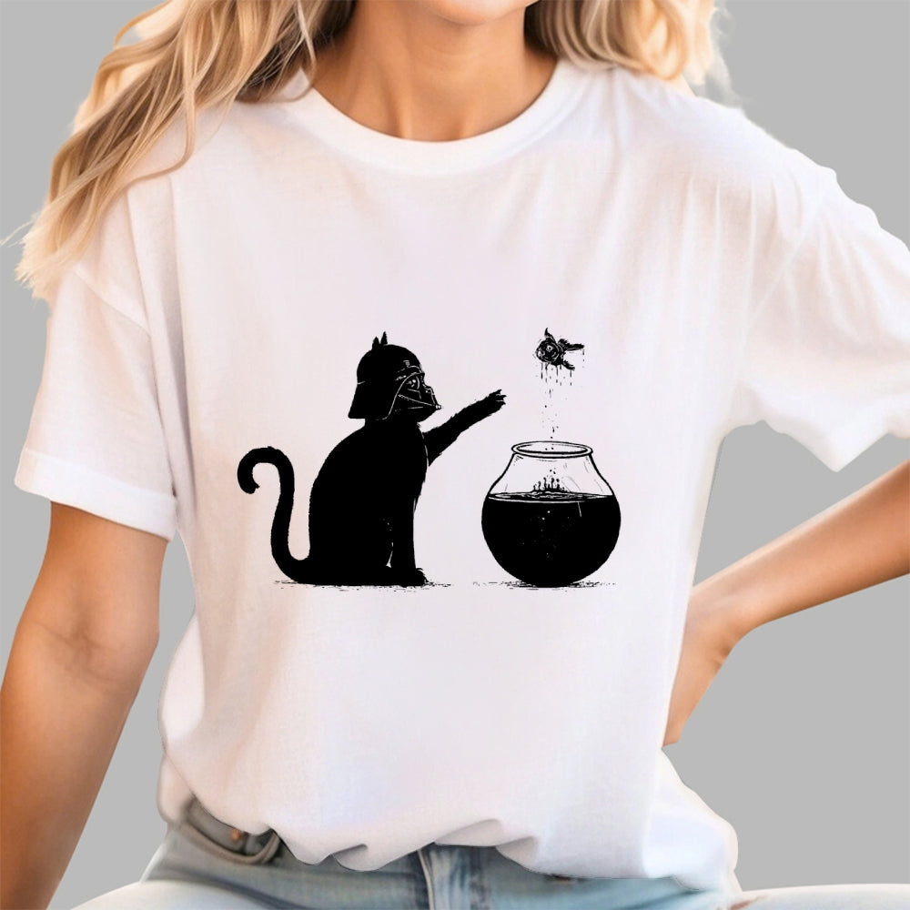 Darth Cat and Fish Funny  T-Shirt