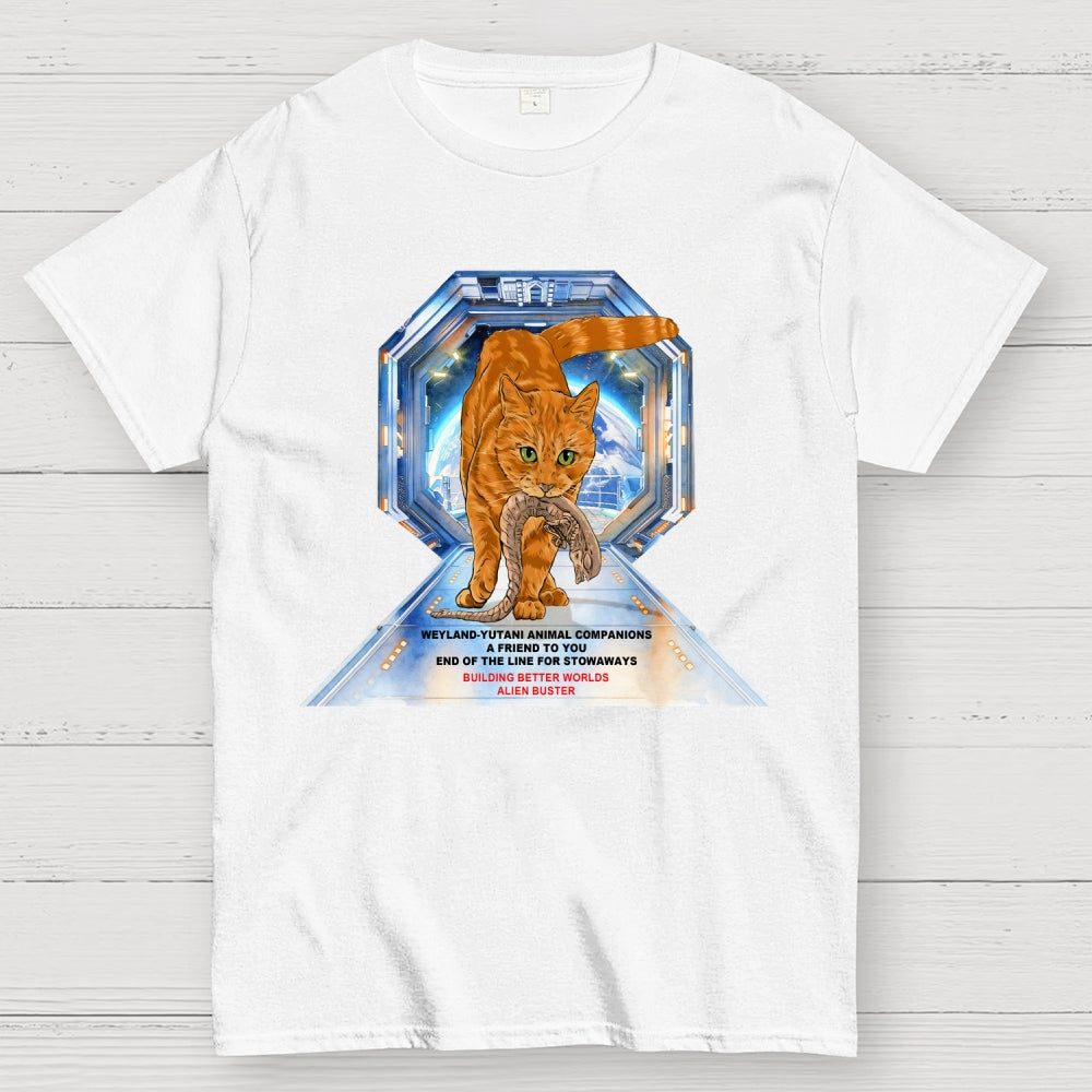 Alien Buster Ginger Cat - Building Better Worlds  T-Shirt