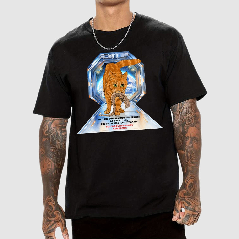 Alien Buster Ginger Cat - Building Better Worlds  T-Shirt