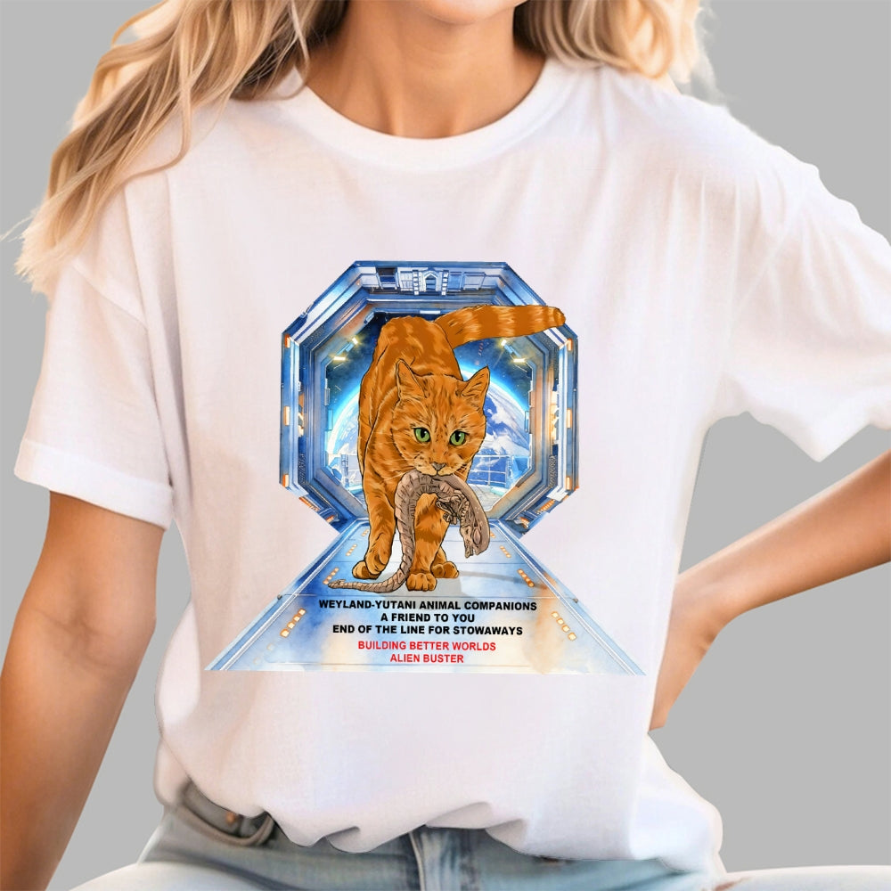 Alien Buster Ginger Cat - Building Better Worlds  T-Shirt