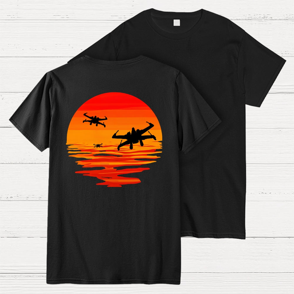 X-wing Starfighter And Sea Sunset Back Printing  T-Shirt
