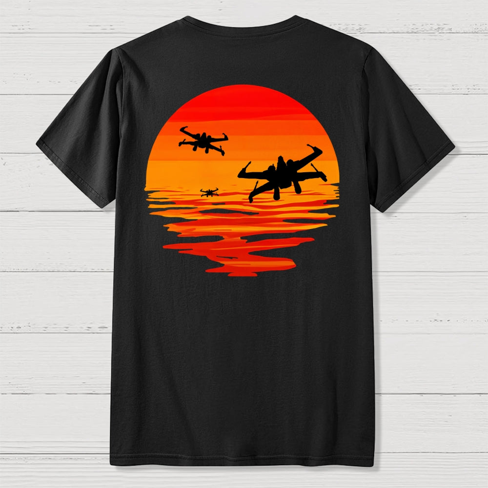 X-wing Starfighter And Sea Sunset Back Printing  T-Shirt