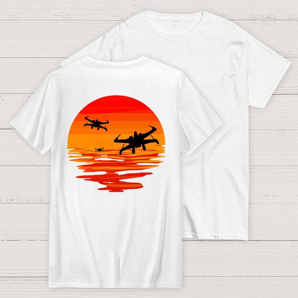 X-wing Starfighter And Sea Sunset Back Printing  T-Shirt