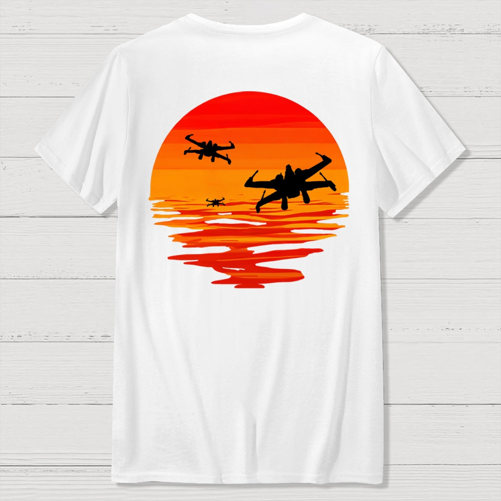 X-wing Starfighter And Sea Sunset Back Printing  T-Shirt