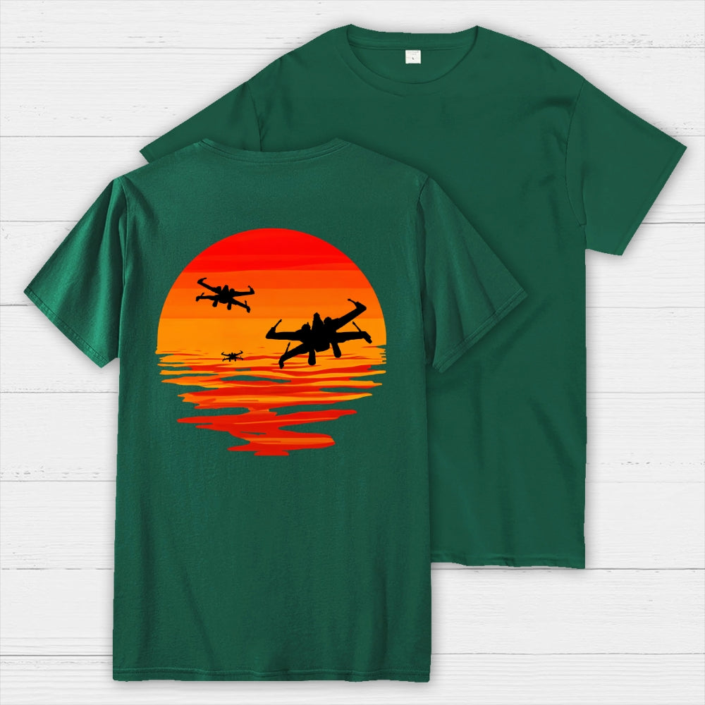 X-wing Starfighter And Sea Sunset Back Printing  T-Shirt