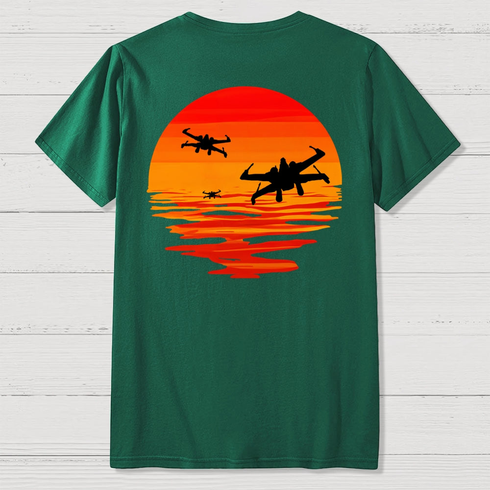 X-wing Starfighter And Sea Sunset Back Printing  T-Shirt