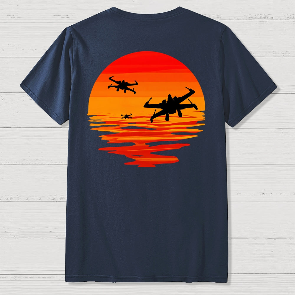 X-wing Starfighter And Sea Sunset Back Printing  T-Shirt