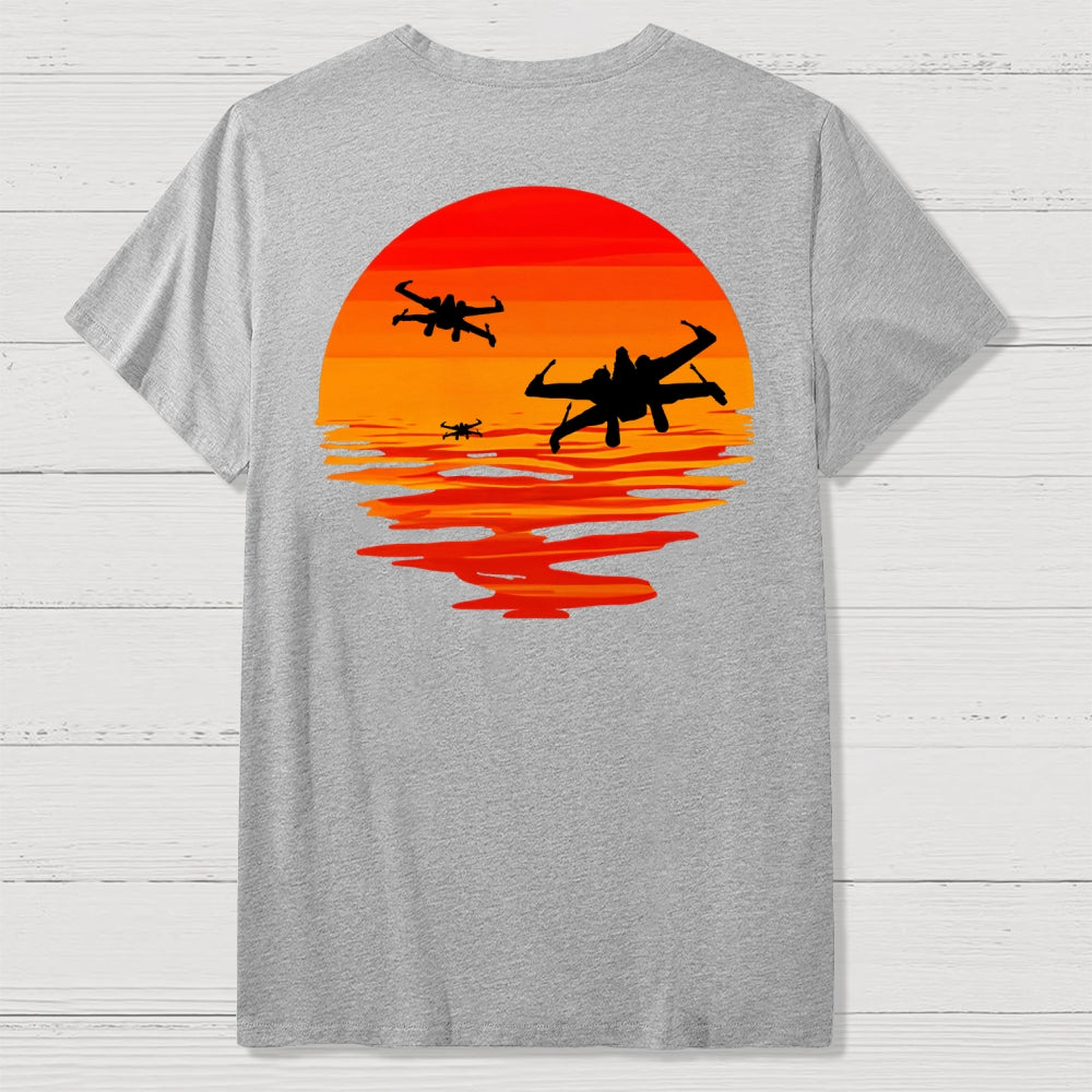 X-wing Starfighter And Sea Sunset Back Printing  T-Shirt