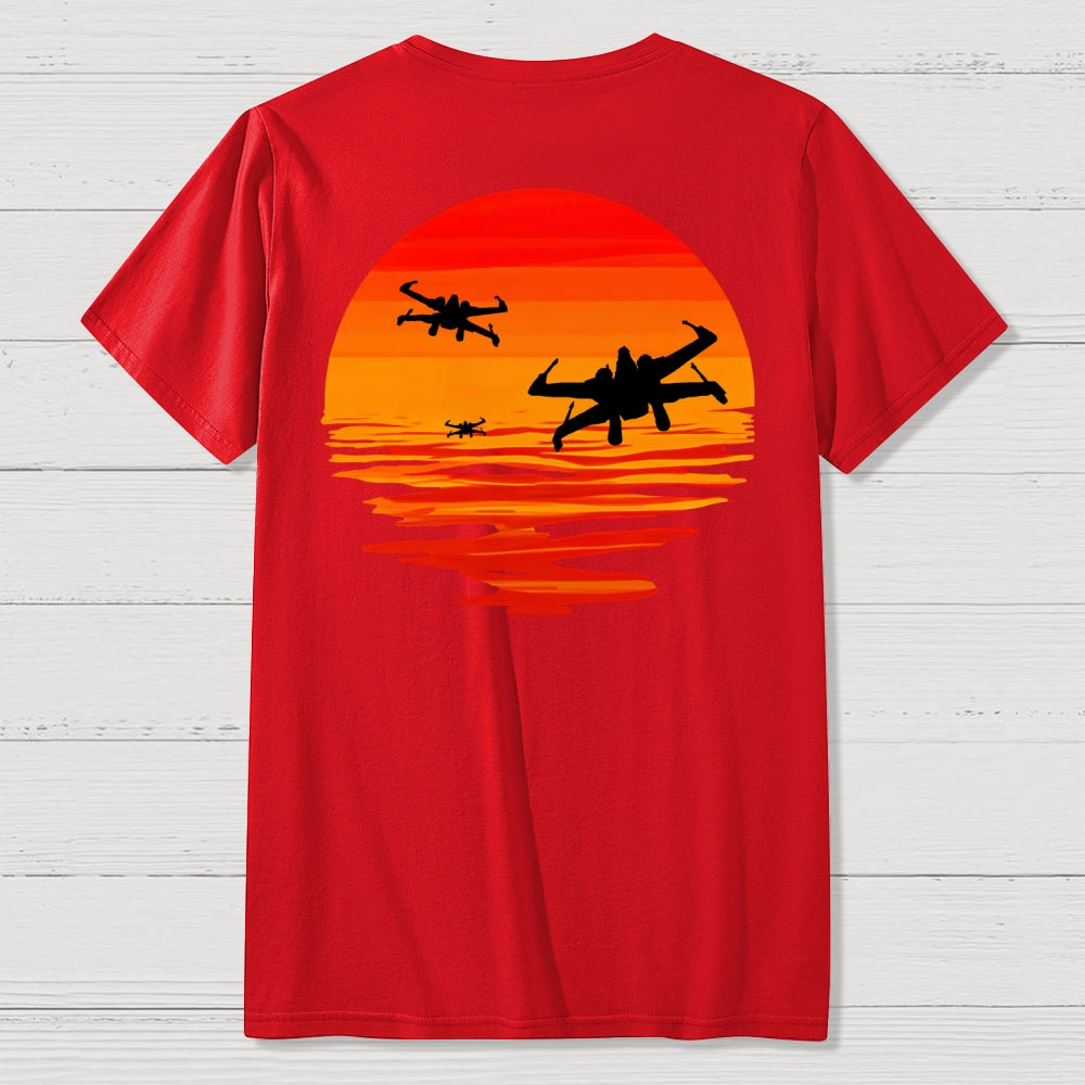 X-wing Starfighter And Sea Sunset Back Printing  T-Shirt