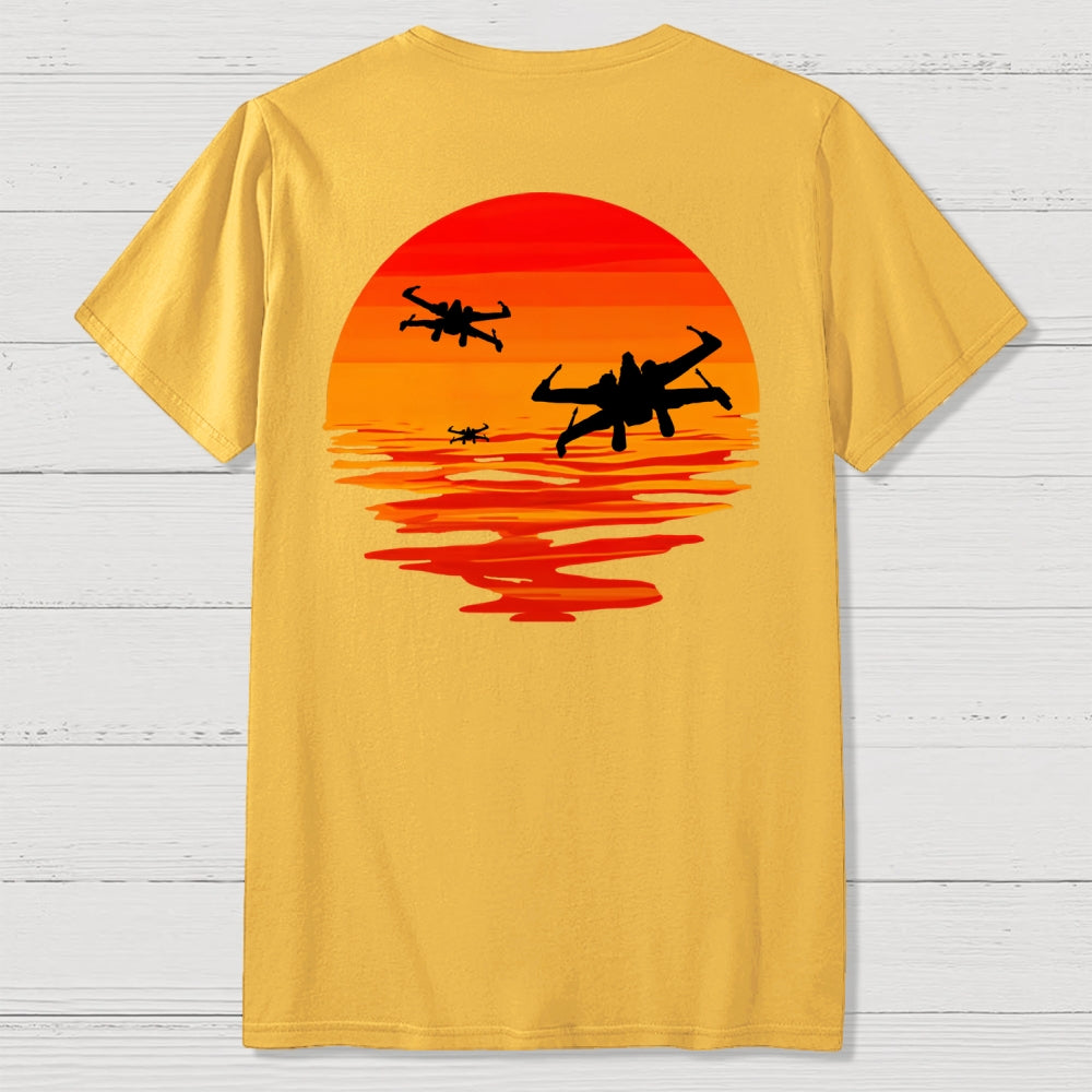 X-wing Starfighter And Sea Sunset Back Printing  T-Shirt