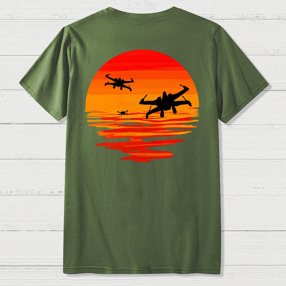 X-wing Starfighter And Sea Sunset Back Printing  T-Shirt