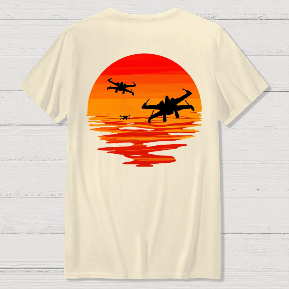 X-wing Starfighter And Sea Sunset Back Printing  T-Shirt