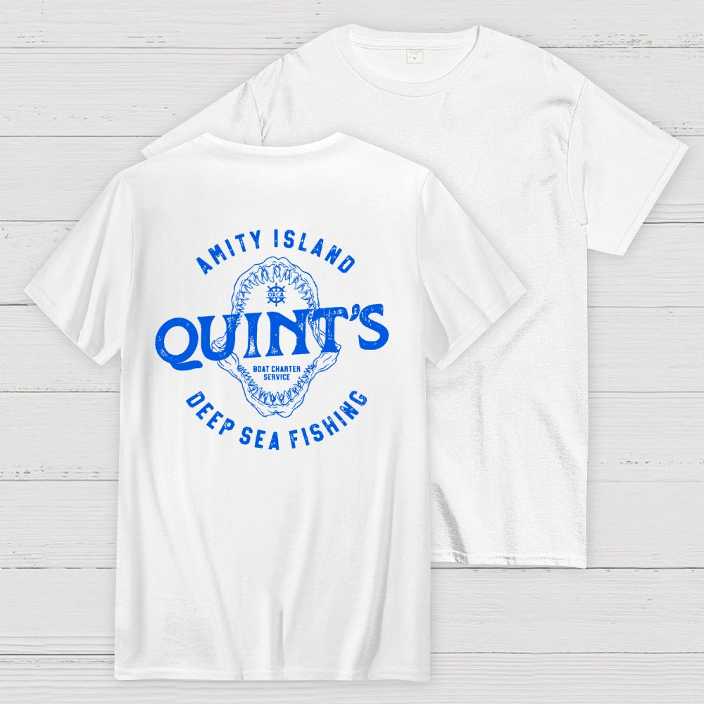 Jaws Quint's Deep Sea Fishing Back Printing  T-Shirt