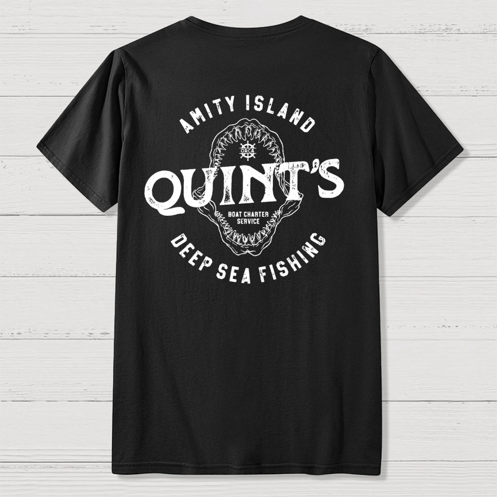 Jaws Quint's Deep Sea Fishing Back Printing  T-Shirt
