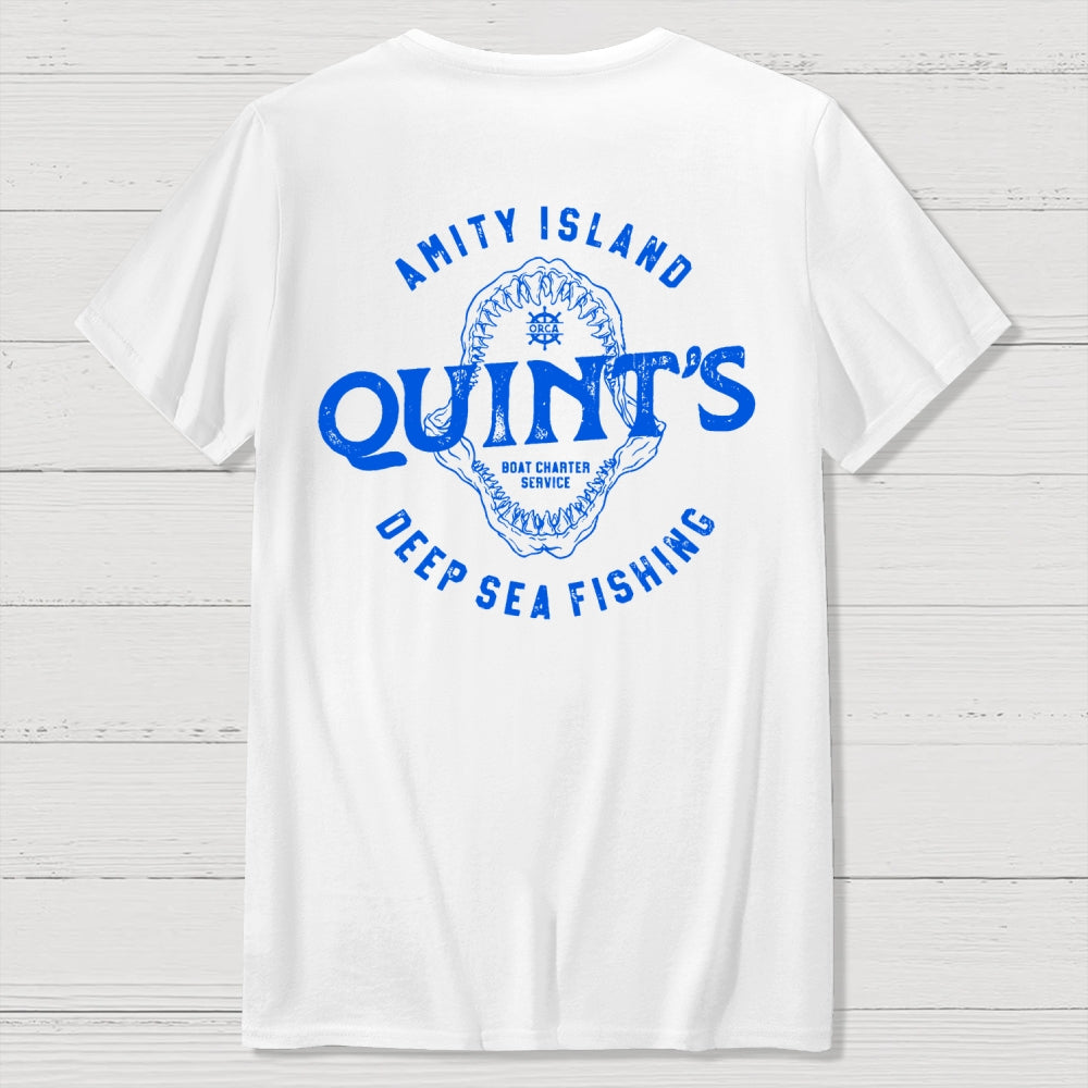 Jaws Quint's Deep Sea Fishing Back Printing  T-Shirt