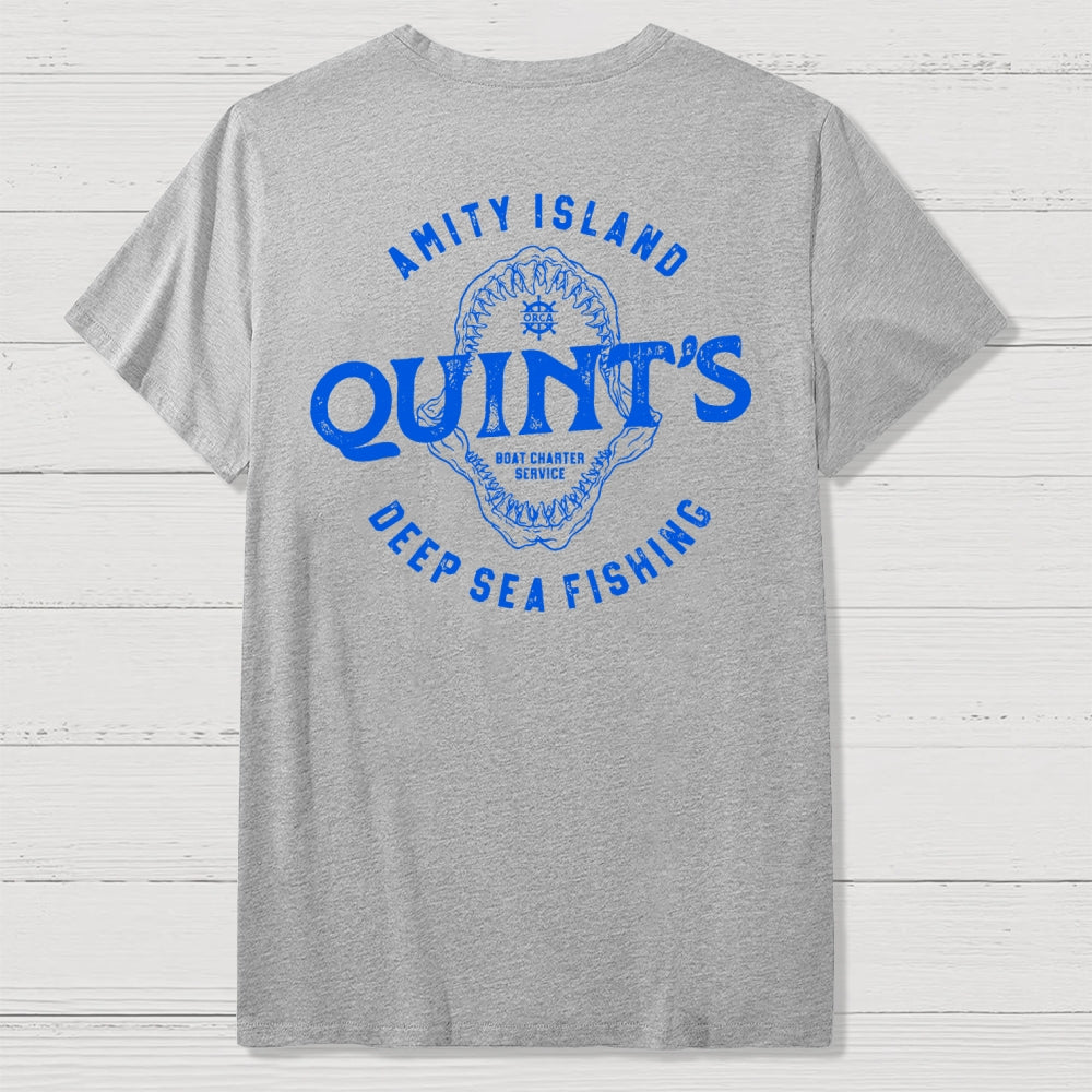 Jaws Quint's Deep Sea Fishing Back Printing  T-Shirt