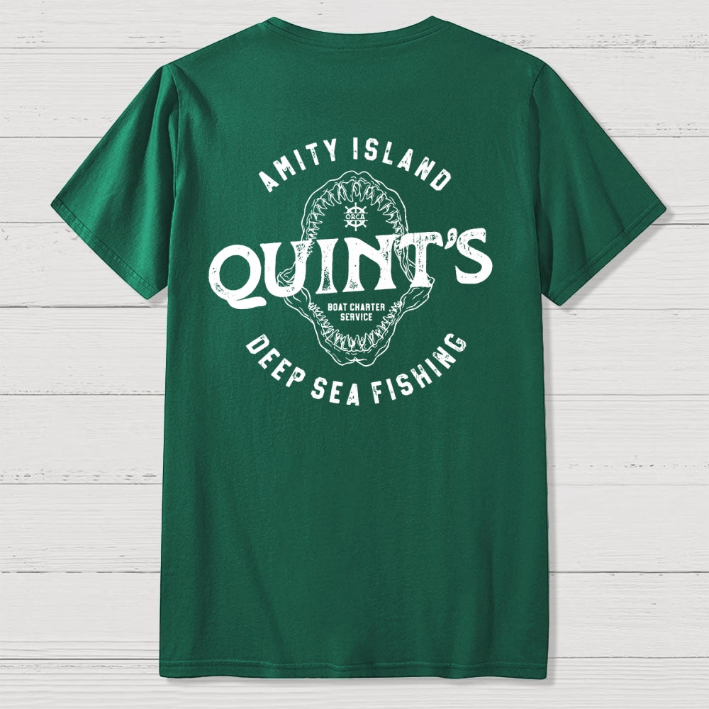 Jaws Quint's Deep Sea Fishing Back Printing  T-Shirt