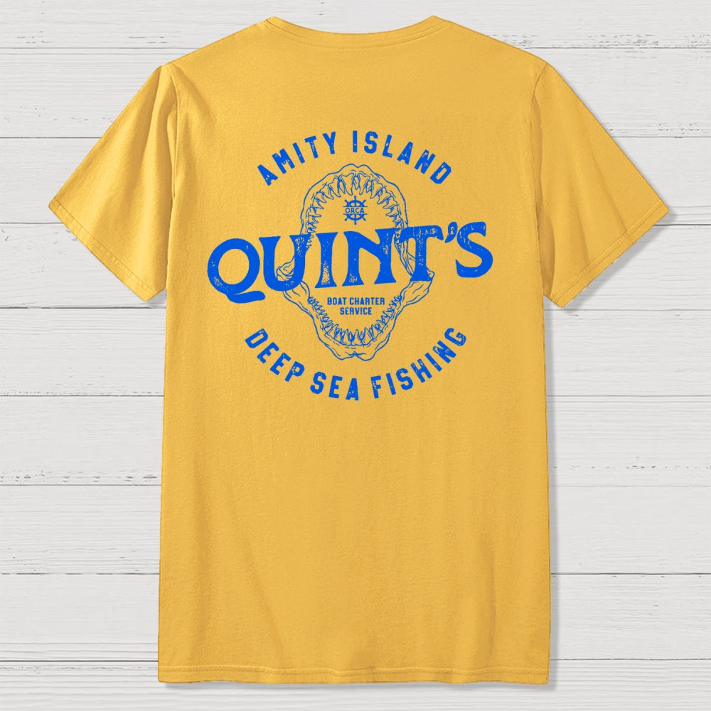 Jaws Quint's Deep Sea Fishing Back Printing  T-Shirt