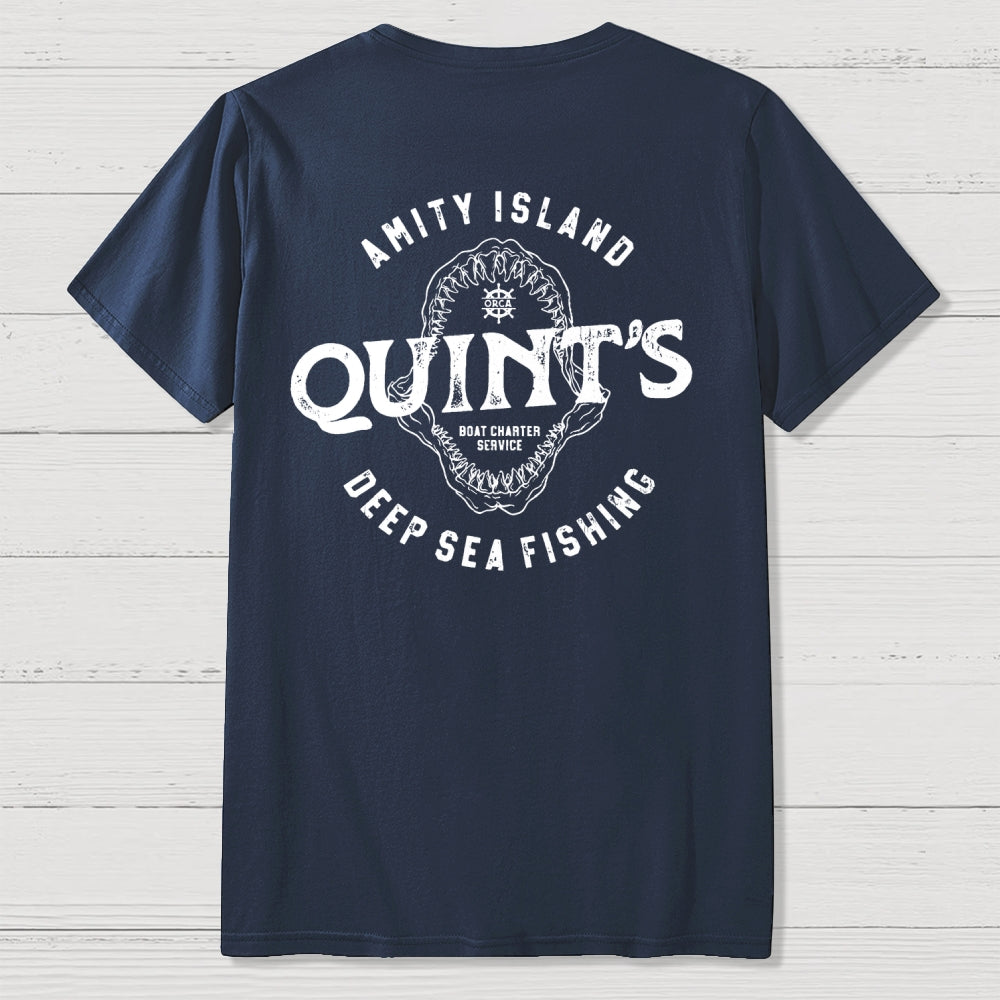Jaws Quint's Deep Sea Fishing Back Printing  T-Shirt