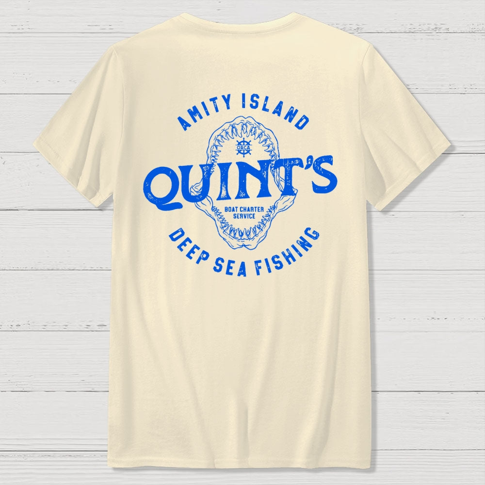 Jaws Quint's Deep Sea Fishing Back Printing  T-Shirt