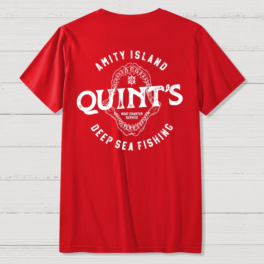 Jaws Quint's Deep Sea Fishing Back Printing  T-Shirt