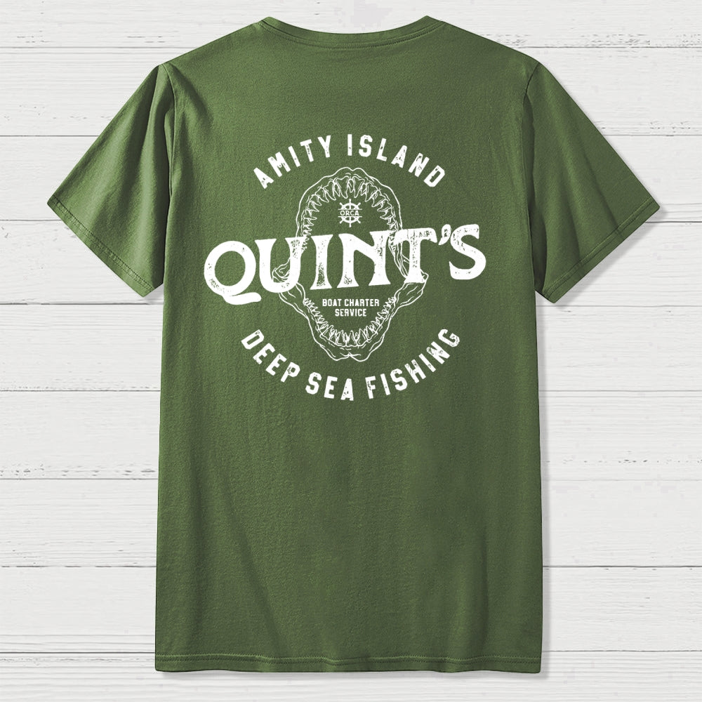 Jaws Quint's Deep Sea Fishing Back Printing  T-Shirt