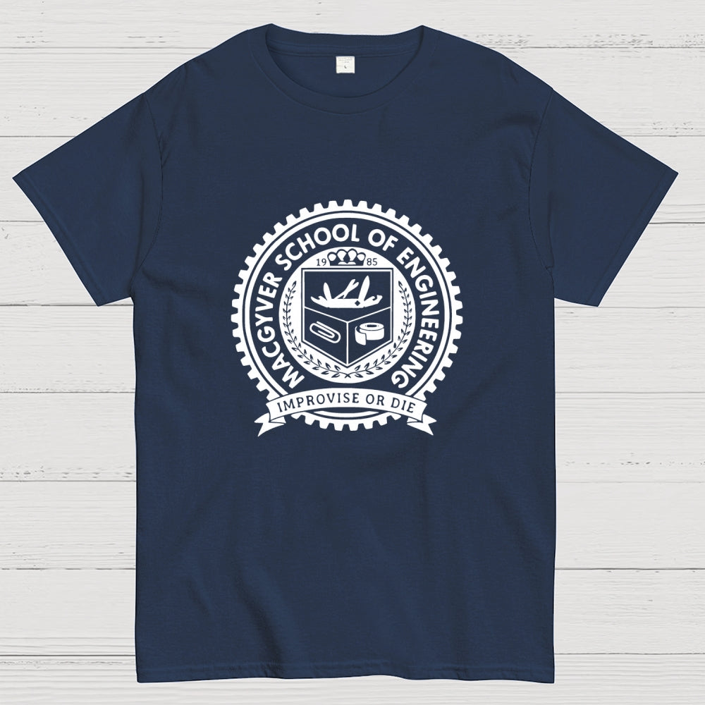 Black White Macgyver School Of Engineering Improvise Or Die  T-Shirt