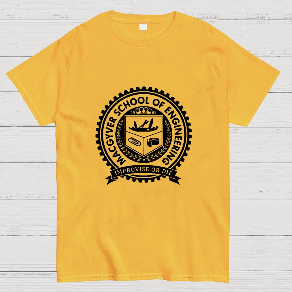 Black White Macgyver School Of Engineering Improvise Or Die  T-Shirt
