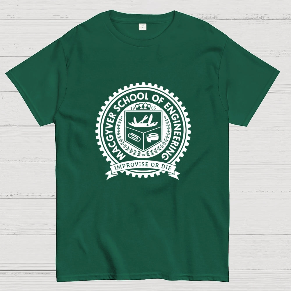 Black White Macgyver School Of Engineering Improvise Or Die  T-Shirt