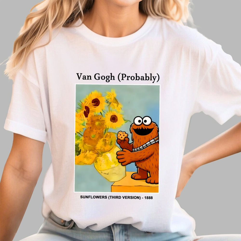 Wookiee Monster Chooses Cookies Over Van Gogh's Sunflowers  T-Shirt