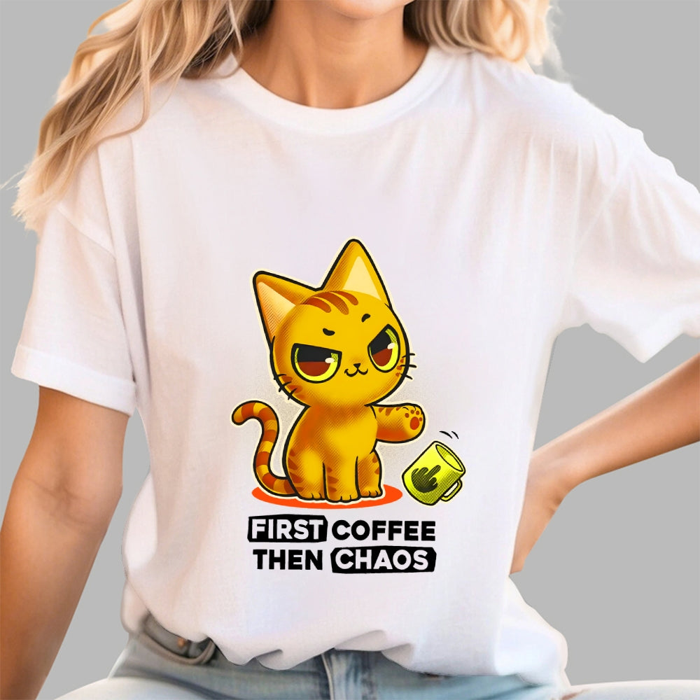 A Kitten For A Coffee Lover First Coffee Then Chaos  T-Shirt