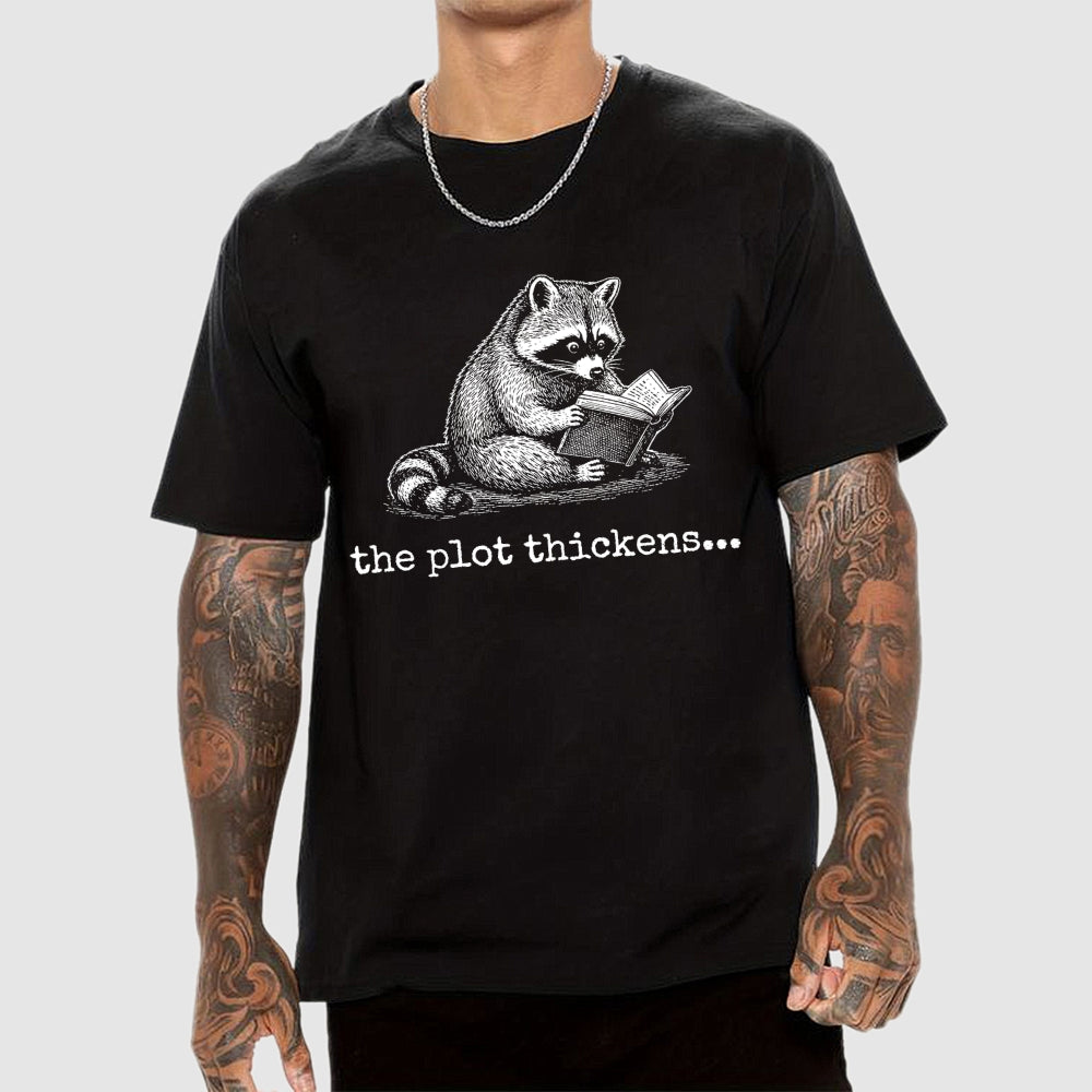 The Plot Thickens Bookish Raccoon Reading  T-Shirt