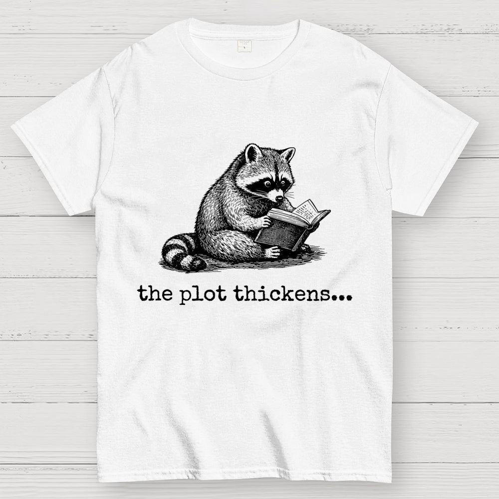 The Plot Thickens Bookish Raccoon Reading  T-Shirt