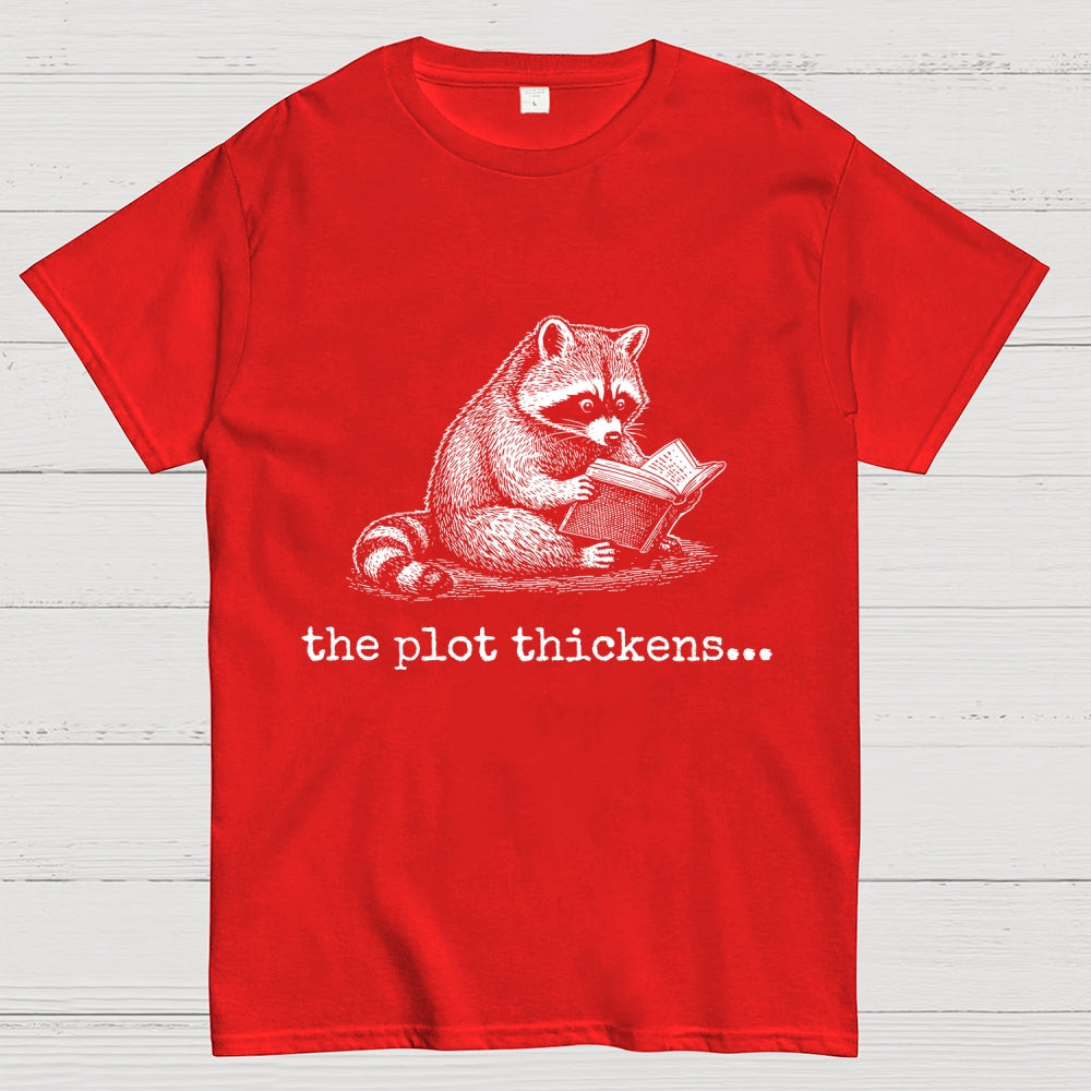 The Plot Thickens Bookish Raccoon Reading  T-Shirt