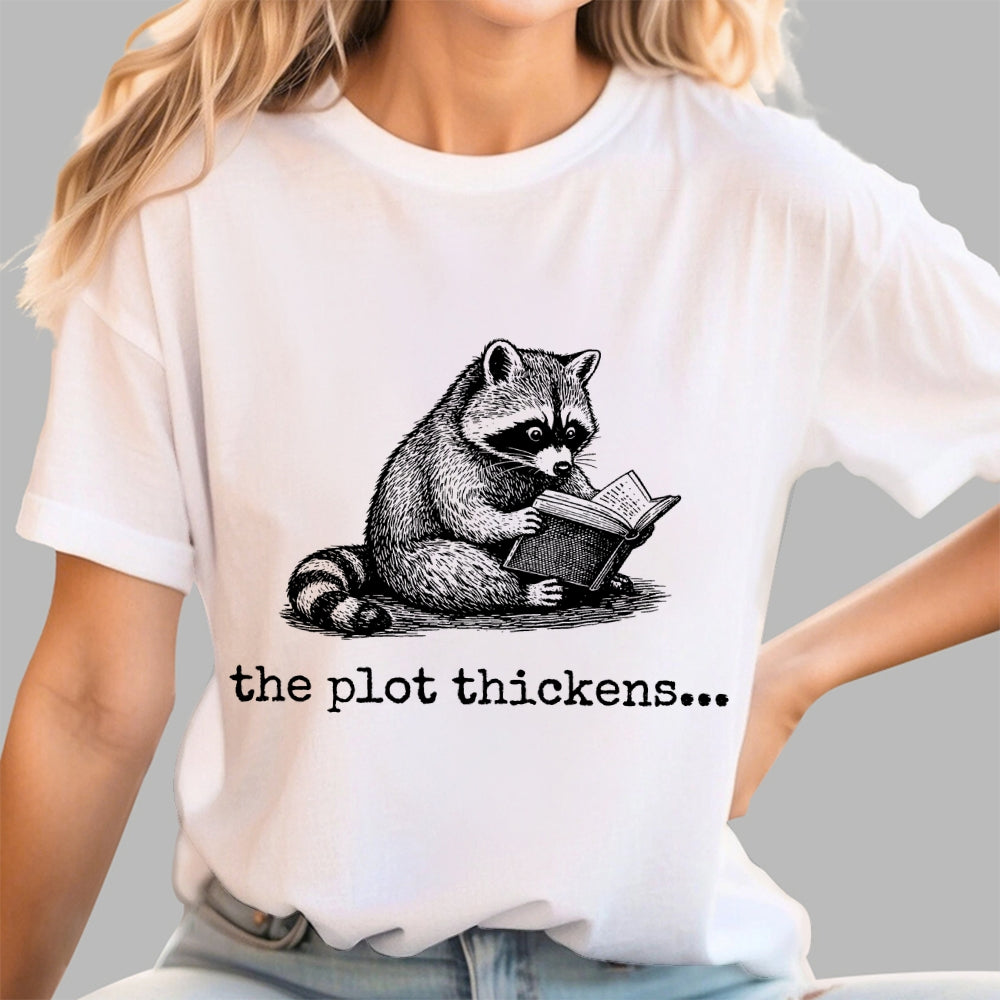 The Plot Thickens Bookish Raccoon Reading  T-Shirt
