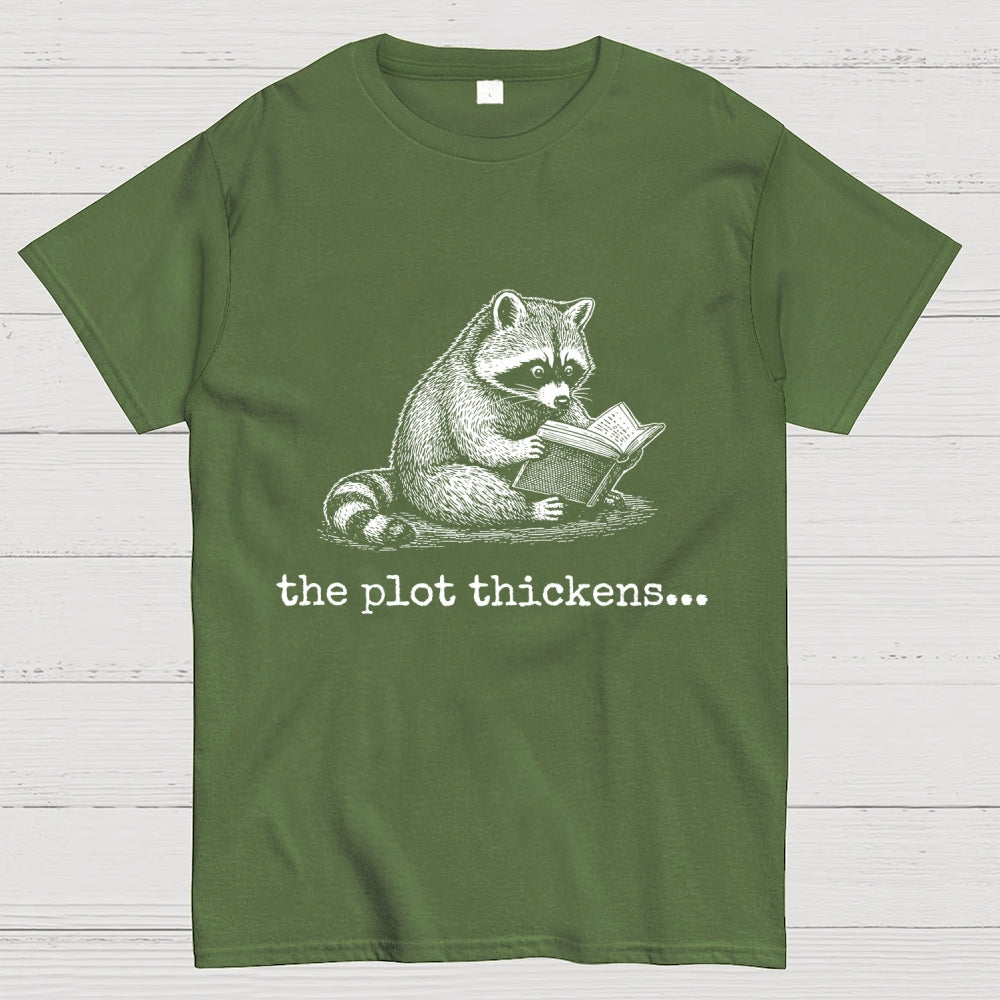 The Plot Thickens Bookish Raccoon Reading  T-Shirt
