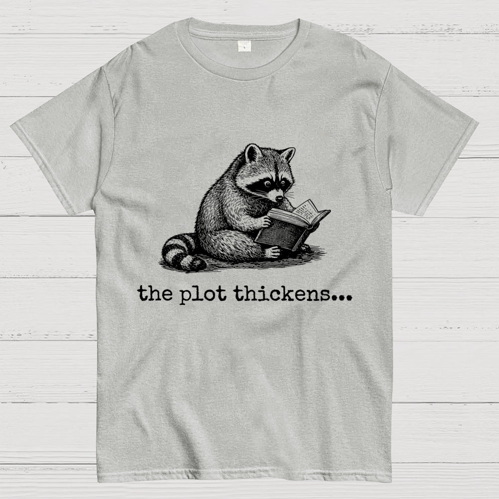 The Plot Thickens Bookish Raccoon Reading  T-Shirt