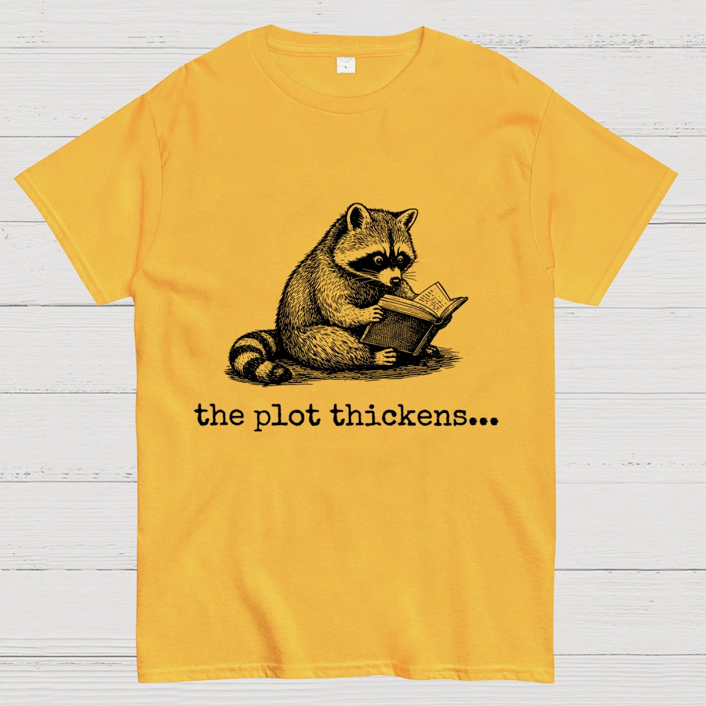 The Plot Thickens Bookish Raccoon Reading  T-Shirt