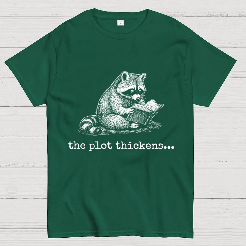 The Plot Thickens Bookish Raccoon Reading  T-Shirt