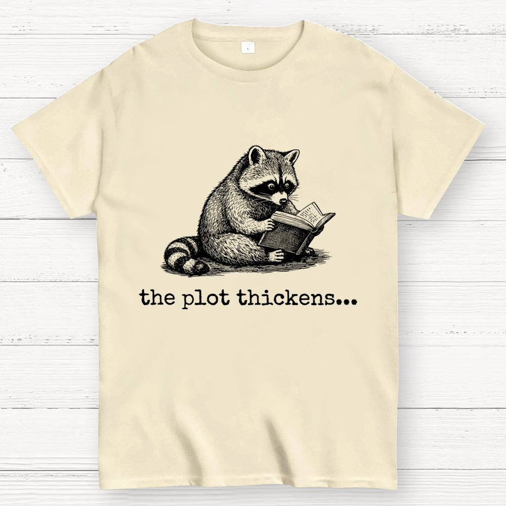 The Plot Thickens Bookish Raccoon Reading  T-Shirt