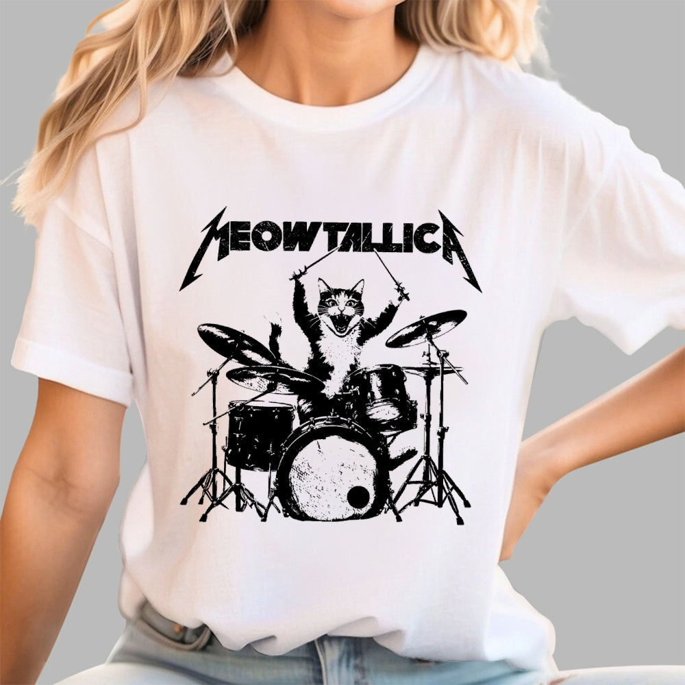 Meowtallica Cat Drummer funny cat  T-Shirt