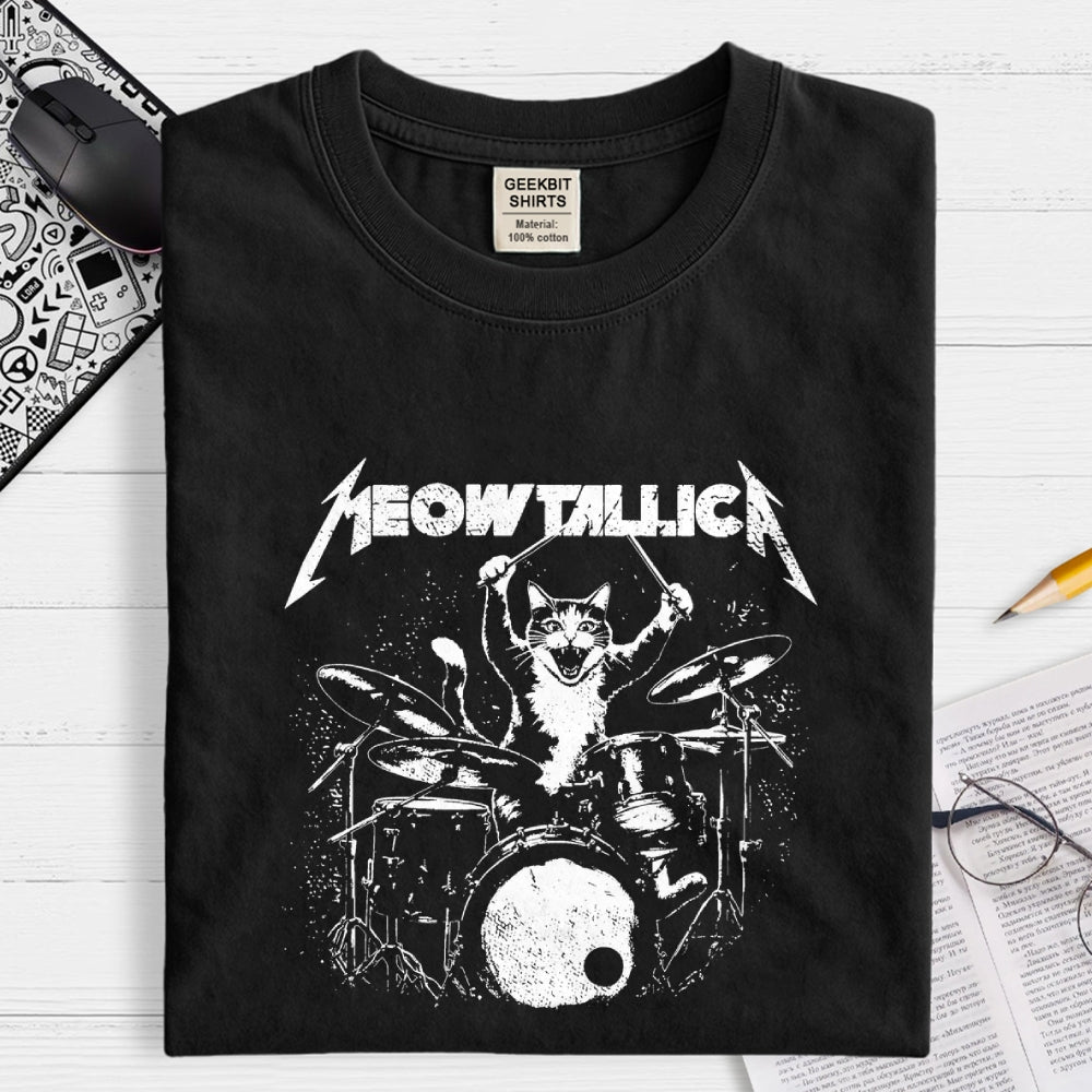 Meowtallica Cat Drummer funny cat  T-Shirt