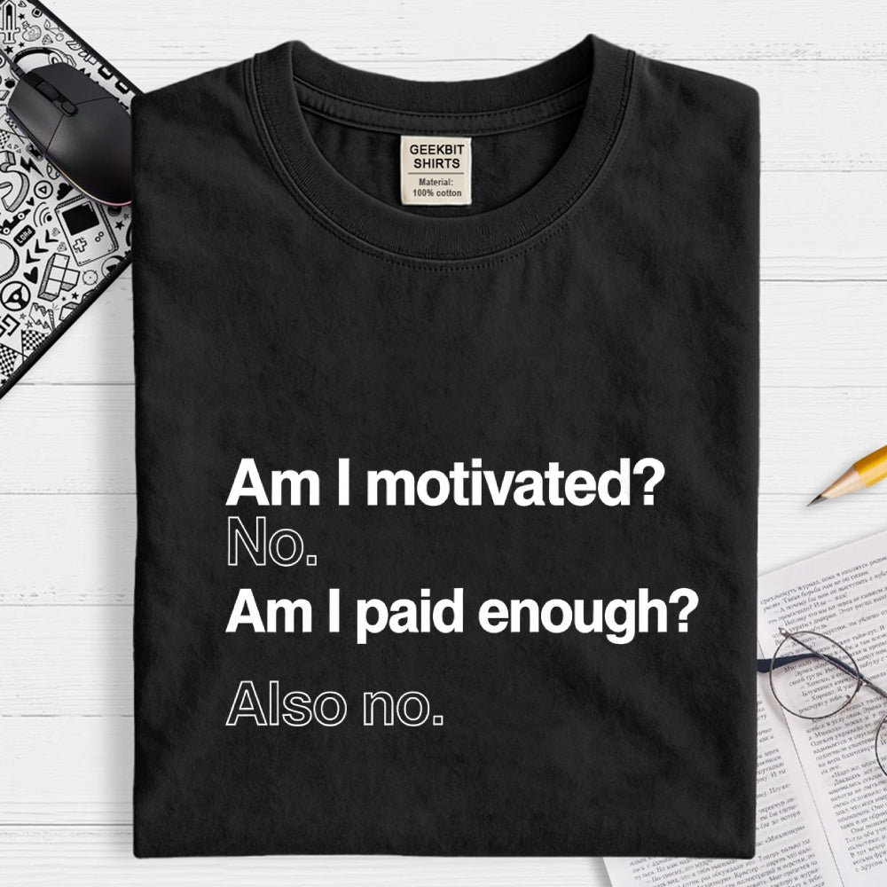 Am I motivated？ No. Am I paid enough？ Also no.  T-Shirt