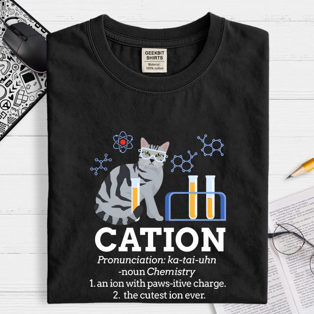 Cation Funny Chemistry Cat Pun  T-Shirt
