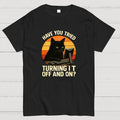 Black Cat Tech Support Funny Retro IT  T-Shirt